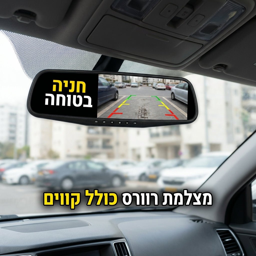 מצלמת דרך כפולה לרכב משולבת במראת פנורמית (מסך 4.3") + כרטיס זיכרון 32GB | מצלמת דרך כפולה לרכב משולבת במראת פנורמית (מסך 4.3") + כרטיס זיכרון 32GB | אוזו - שופ