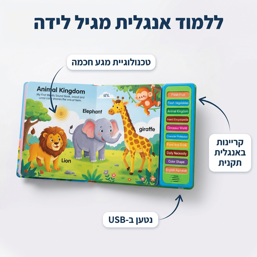 ספר לימוד אנגלית מגיל לידה עד גיל 8 | ספר לימוד אנגלית מלידה עד 8 | אוזו - שופ