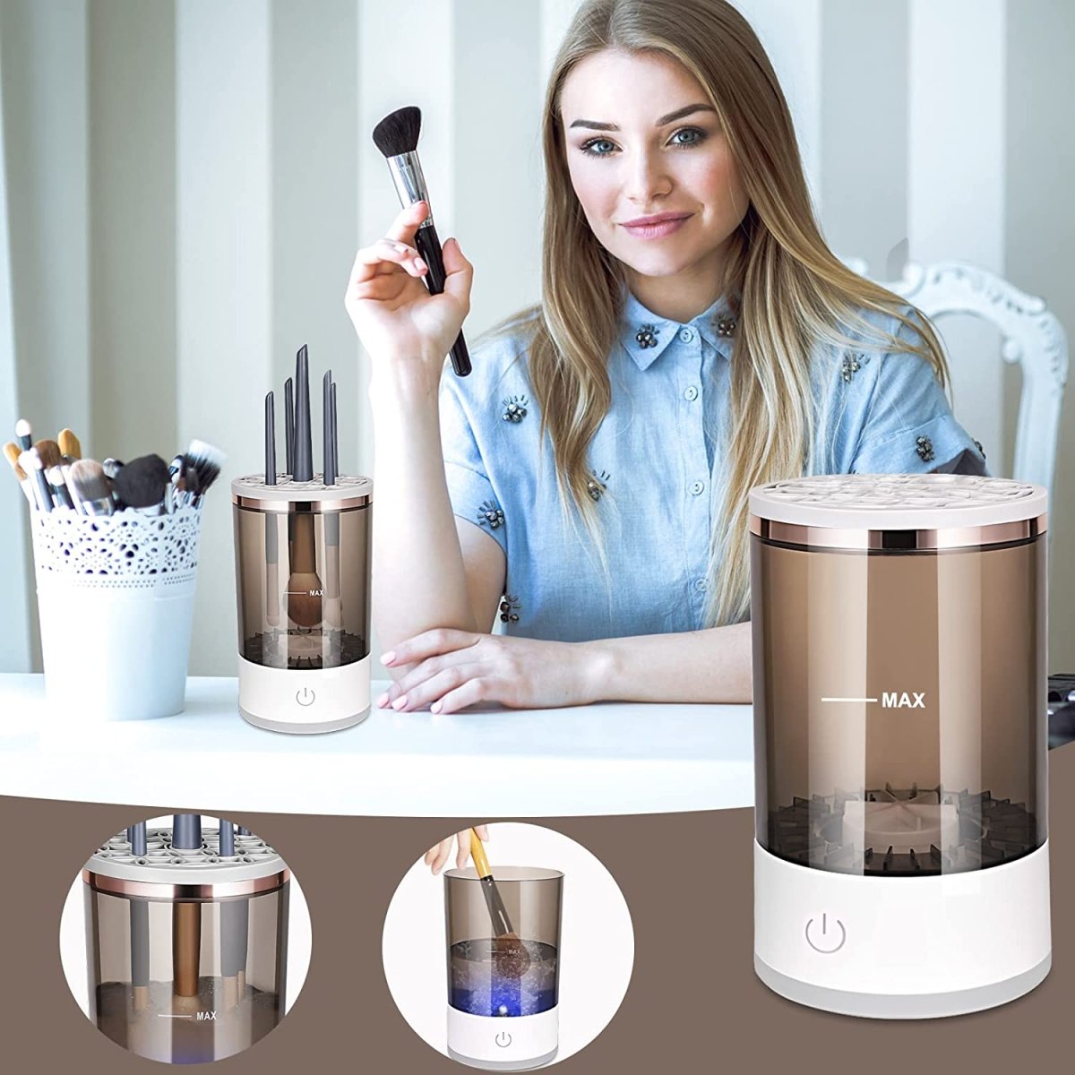 מכשיר חשמלי לניקוי וחיטוי מברשות איפור | Electric Makeup Brush Cleaner | אוזו - שופ