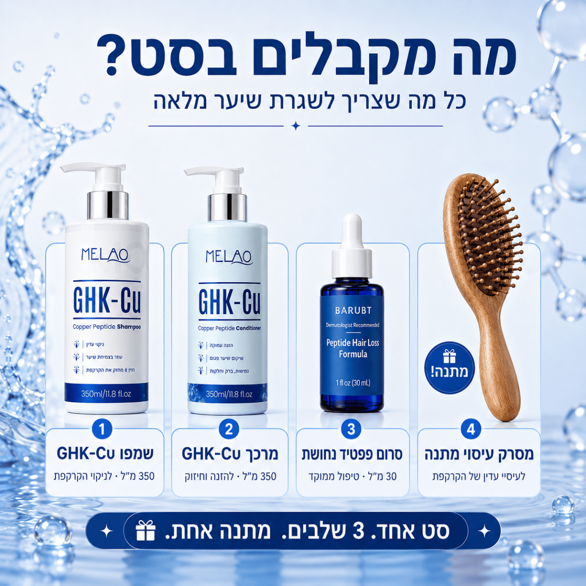סט טריו פפטיד נחושת לשיער דליל ולנשירה | | אוזו-שופ