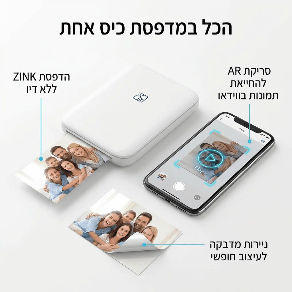 מדפסת תמונות כיס חכמה (הדפסה ללא דיו) וניירות צילום דביקים | | אוזו - שופ