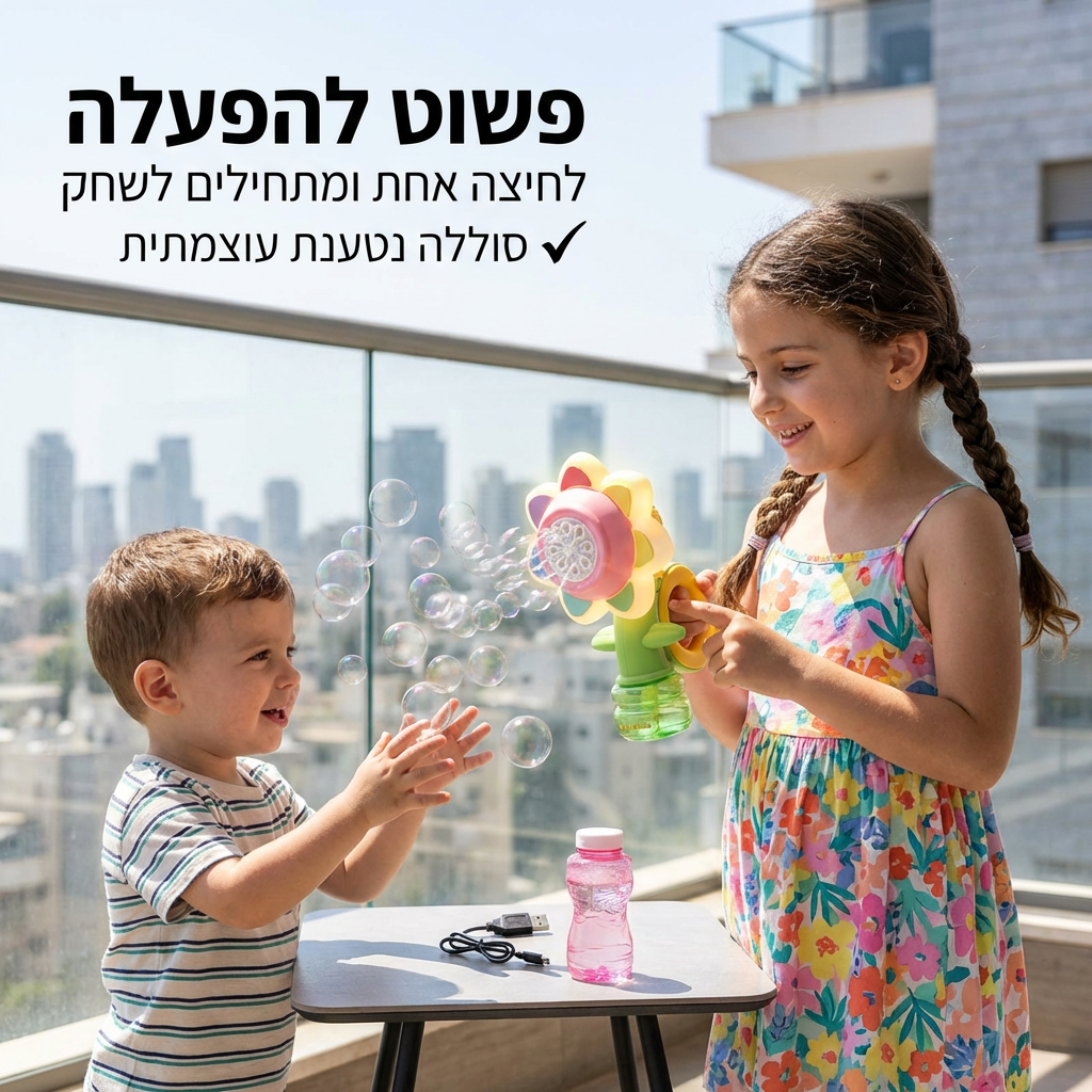 מכונת בועות סבון בצורת פרח | מכונת בועת סבון בצורת פרח | אוזו - שופ