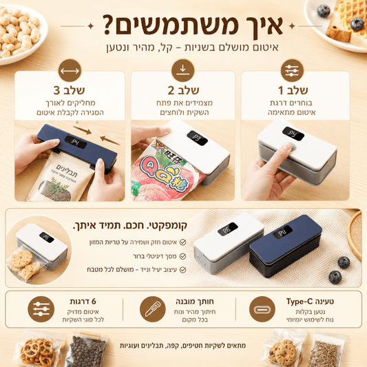 מכשיר מיני לאיטום שקיות עם חותך מובנה | מכשיר מיני לאיטום שקיות עם חותך מובנה | אוזו-שופ