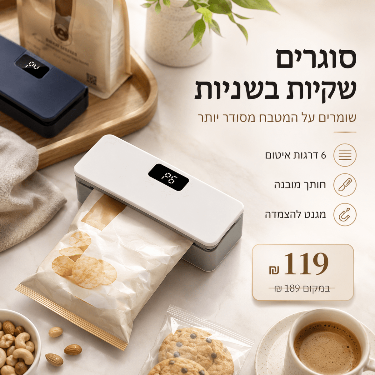 מכשיר מיני לאיטום שקיות עם חותך מובנה | מכשיר מיני לאיטום שקיות עם חותך מובנה | אוזו-שופ