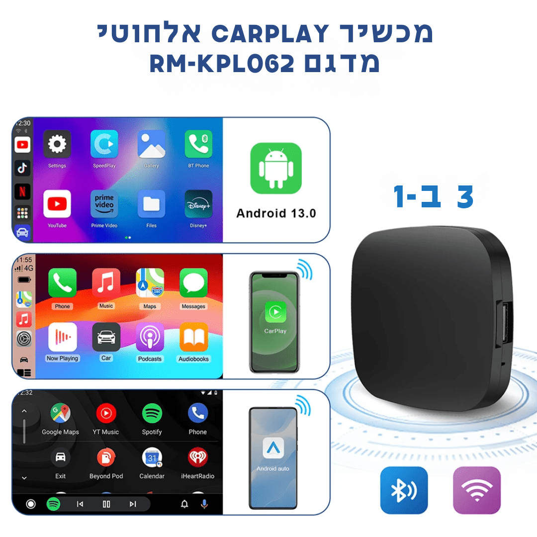 סטרימר CarPlay אלחוטי לרכב | מכשיר CarPlay אלחוטי מדגם RM - KPL062 | אוזו - שופ